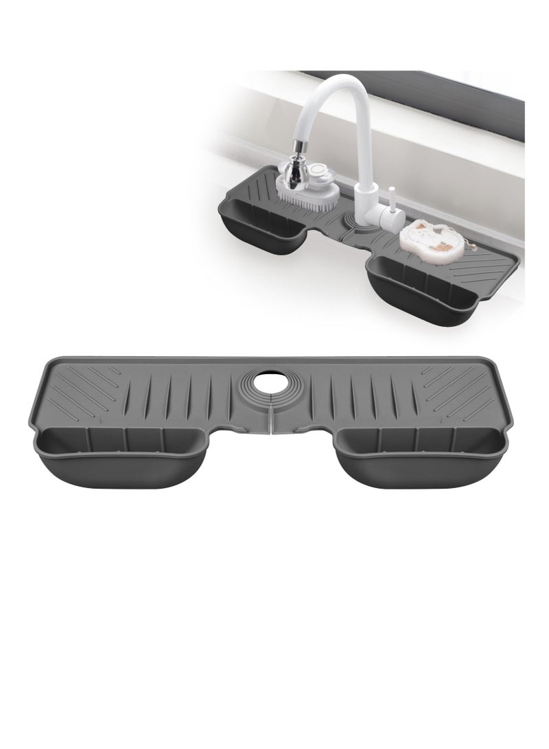 Excefore Silicone Faucet Splash Guard Mat, Silicone Sink Mat Tray Drying Mat, Upgraded Faucet Water Catcher Tray, Dish Sponge Holder, Home Kitchen Sink Accessory Gadgets Organizer (Dark Grey)  - Image 1