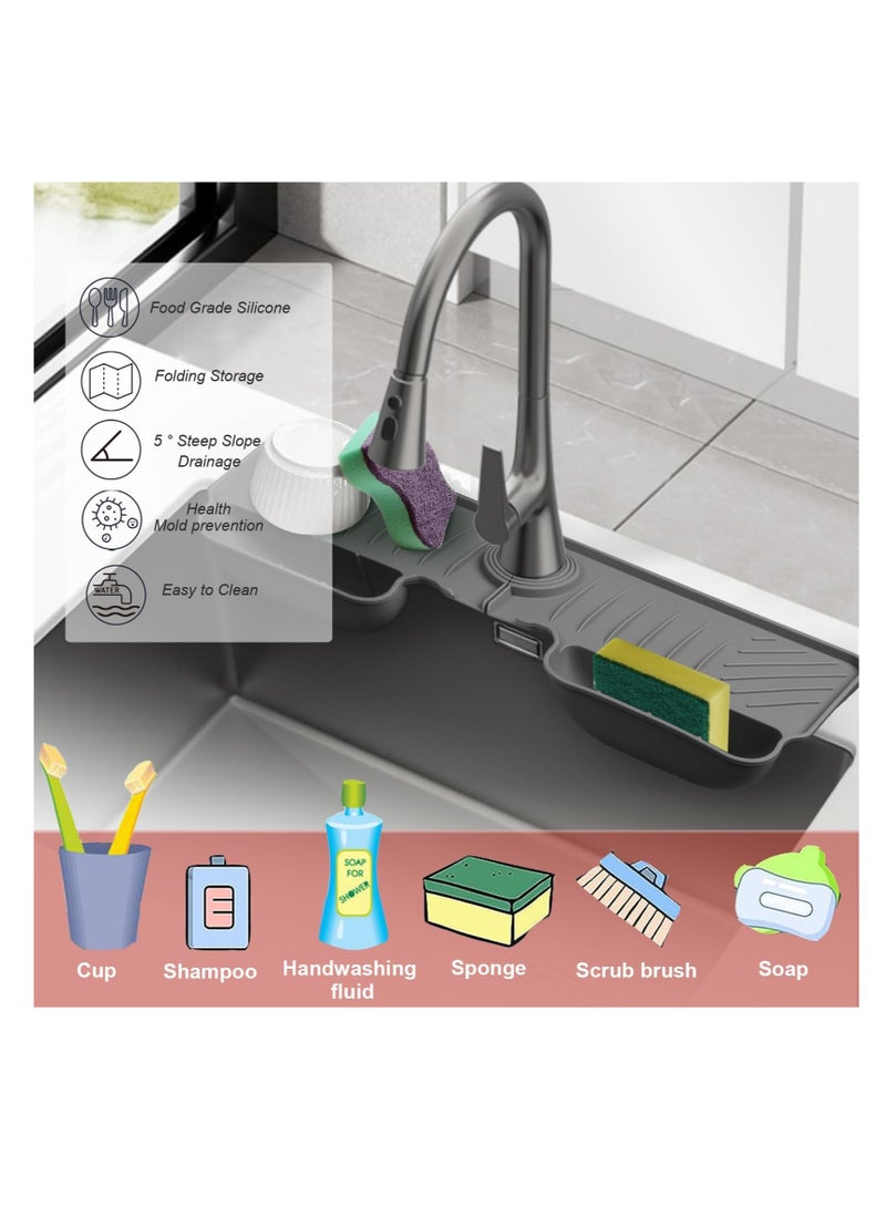 Excefore Silicone Faucet Splash Guard Mat, Silicone Sink Mat Tray Drying Mat, Upgraded Faucet Water Catcher Tray, Dish Sponge Holder, Home Kitchen Sink Accessory Gadgets Organizer (Dark Grey)  - Image 4