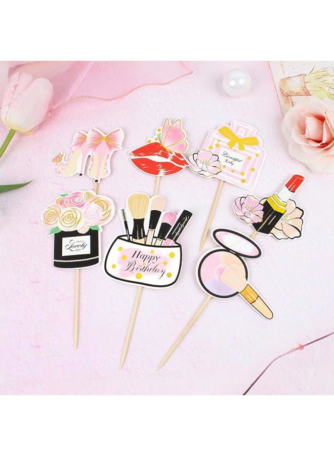 Kawailay 15 Pcs Makeup Cupcake Toppers Cosmetics Theme Cake Toppers Cake Picks Makeup Happy Birthday Cake Topper for Bridal Shower Spa Salon Girl Birthday Party - Style 1 - Image 5