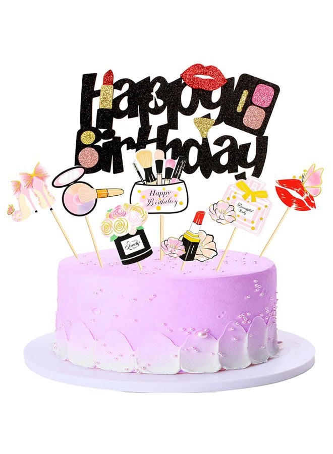 Kawailay 15 Pcs Makeup Cupcake Toppers Cosmetics Theme Cake Toppers Cake Picks Makeup Happy Birthday Cake Topper for Bridal Shower Spa Salon Girl Birthday Party - Style 1 - Image 1