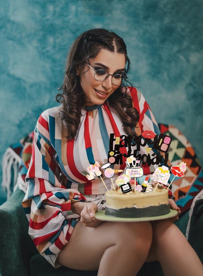 Kawailay 15 Pcs Makeup Cupcake Toppers Cosmetics Theme Cake Toppers Cake Picks Makeup Happy Birthday Cake Topper for Bridal Shower Spa Salon Girl Birthday Party - Style 1 - Image 4