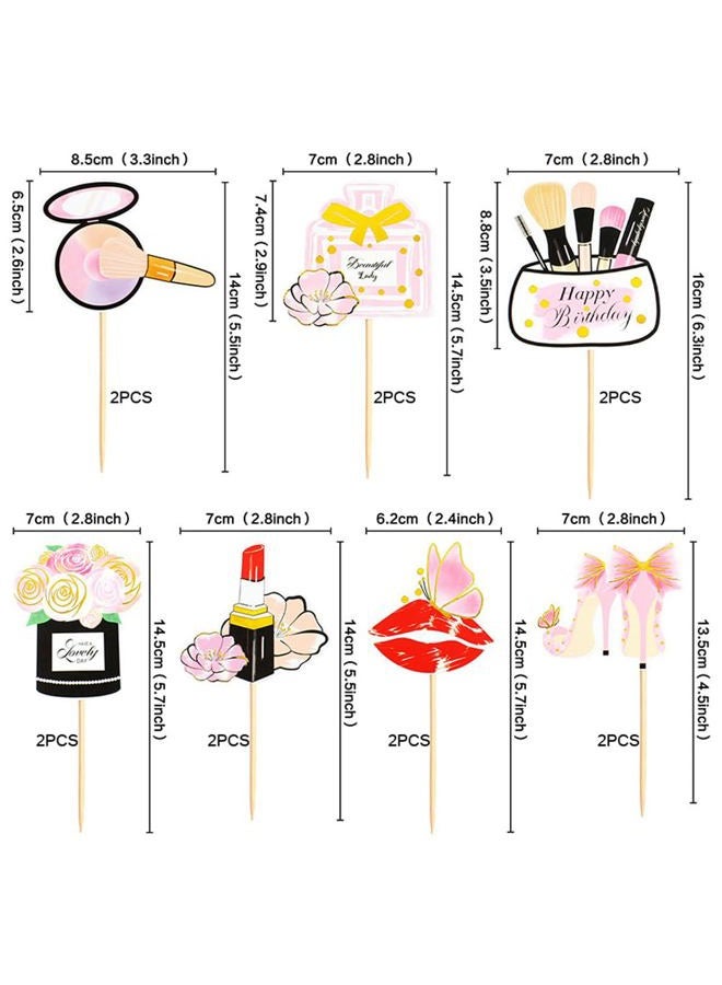 Kawailay 15 Pcs Makeup Cupcake Toppers Cosmetics Theme Cake Toppers Cake Picks Makeup Happy Birthday Cake Topper for Bridal Shower Spa Salon Girl Birthday Party - Style 1 - Image 3
