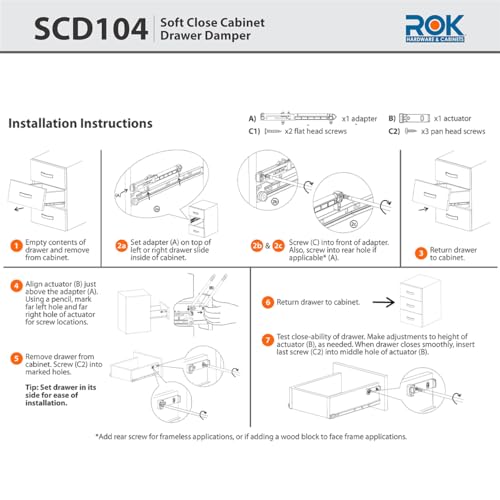 ROK 2-Pack Rok Hardware Soft Close for Wood Drawers/Soft Close Drawer Adapter/Add-On/Retrofit (White), SCD104W - Image 5