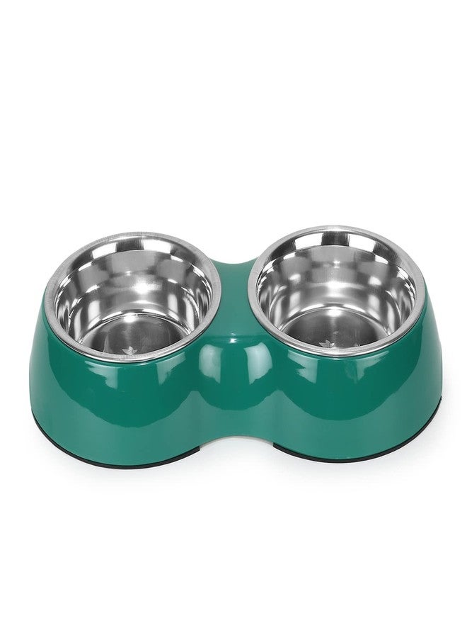 Basil Double Dinner Set Stainless Steel Food Water Feeding Bowls (Melamine Bowls Grey Color & Size: Medium (800ml)) for Pets, Dogs, Cats, Puppy - Image 1