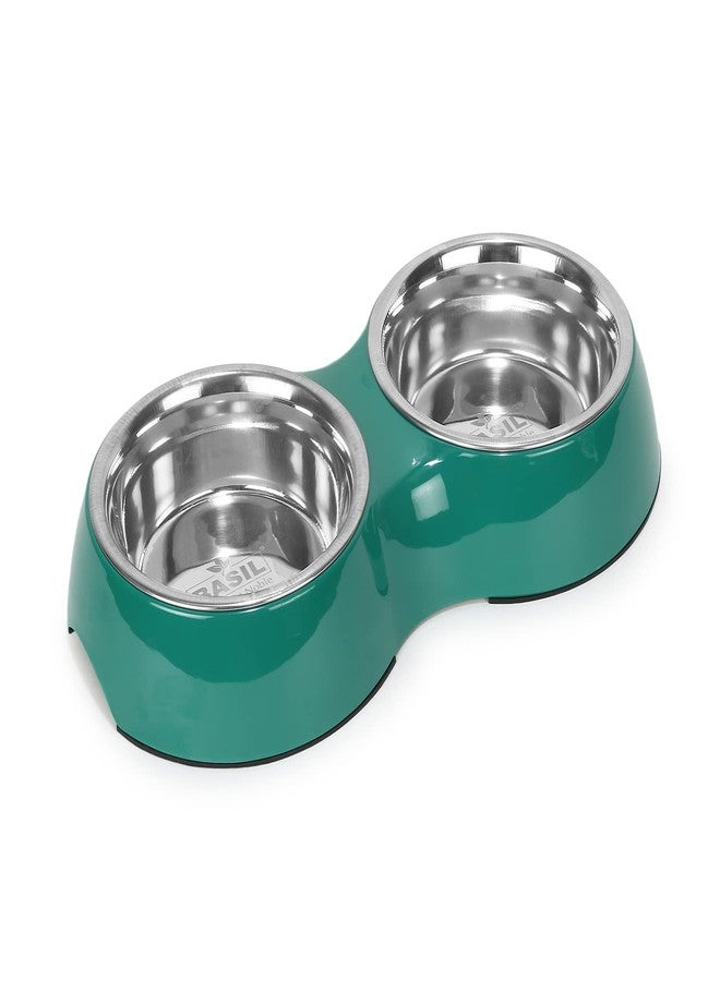 Basil Double Dinner Set Stainless Steel Food Water Feeding Bowls (Melamine Bowls Grey Color & Size: Medium (800ml)) for Pets, Dogs, Cats, Puppy - Image 3