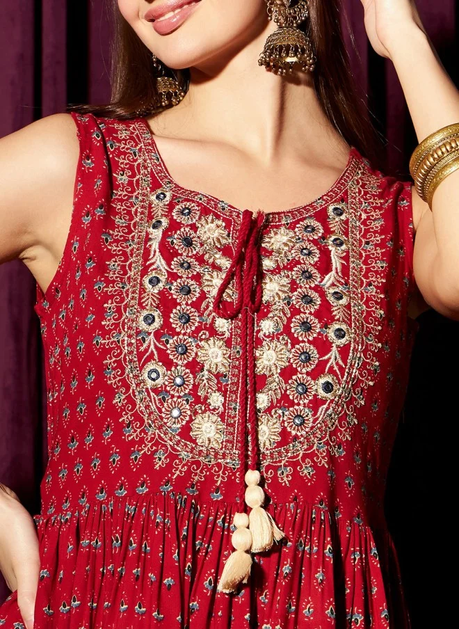 Indo Street Ethnic Motifs A-Line Kurta with Sharara for Women