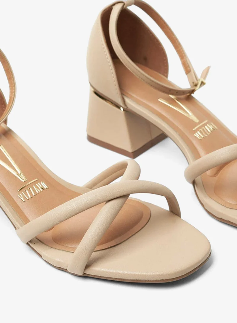 VIZZANO Beige Kyra Ankle Strap Mid Heel Sandals for Women | Best Price UAE
