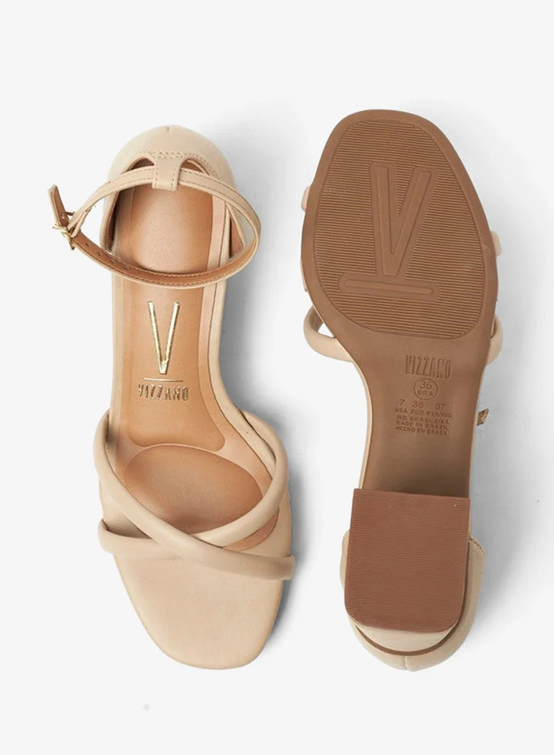 VIZZANO Beige Kyra Ankle Strap Mid Heel Sandals for Women | Best Price UAE