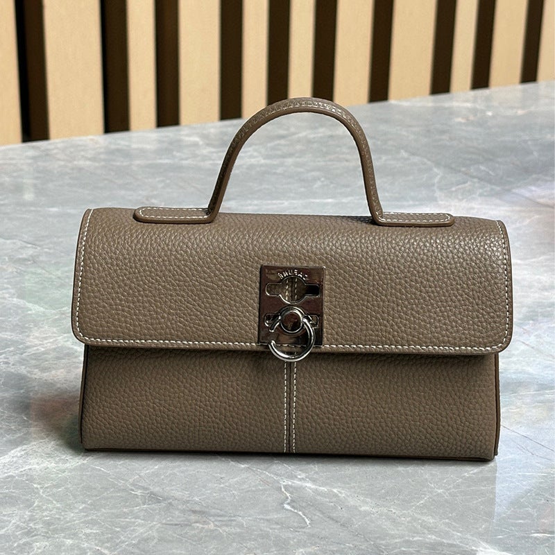 2025 Spring And Entry Light Luxury Small Crowdsourced Bag Genuine Leather Vintage Small Square Bag Elephant Grey Handbag Shoulder Crossbody Bag - Image 5