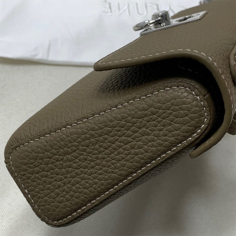 2025 Spring And Entry Light Luxury Small Crowdsourced Bag Genuine Leather Vintage Small Square Bag Elephant Grey Handbag Shoulder Crossbody Bag - Image 4