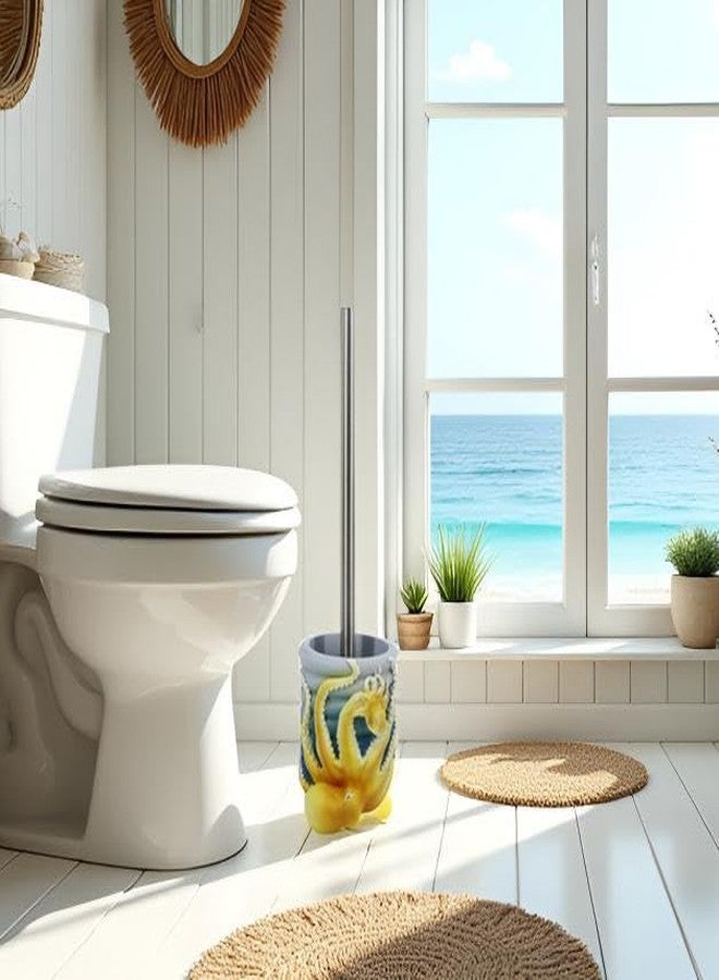 نان براند حامل فرشاة المرحاض على شكل أخطبوط من YHHRESINKING، مقاس 5 بوصات، مصنوع من الراتنج الأزرق المحيطي، بتصميم الأم والطفل، مع قاعدة جيدة التهوية، ومنظم حمام ساحلي - Image 5