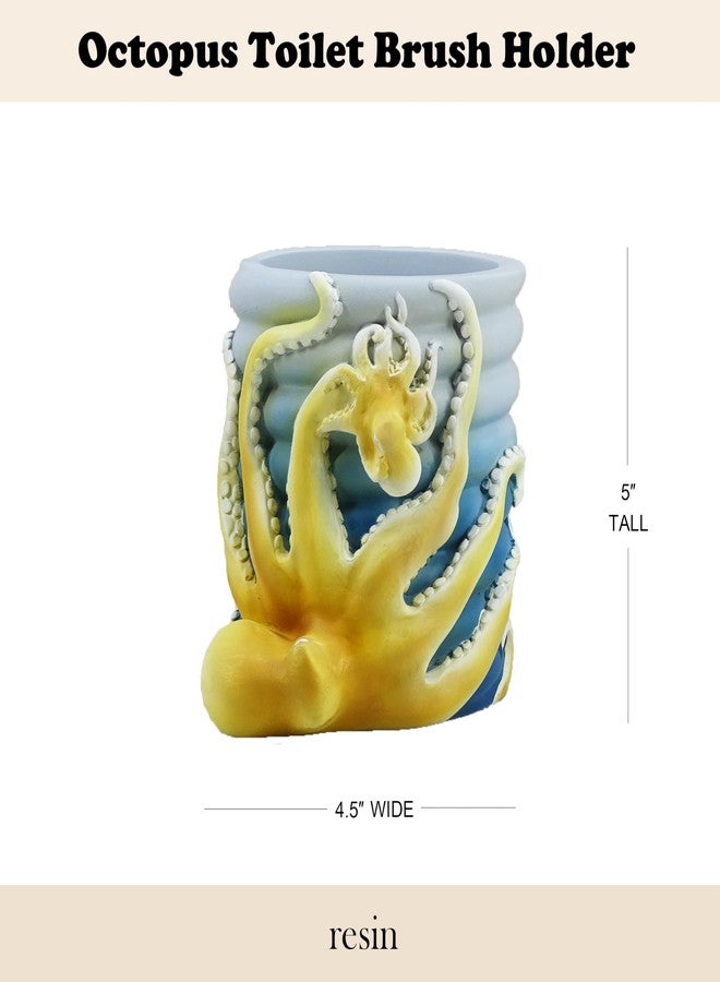 نان براند حامل فرشاة المرحاض على شكل أخطبوط من YHHRESINKING، مقاس 5 بوصات، مصنوع من الراتنج الأزرق المحيطي، بتصميم الأم والطفل، مع قاعدة جيدة التهوية، ومنظم حمام ساحلي - Image 2