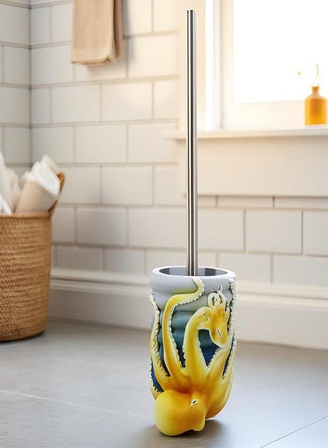 نان براند حامل فرشاة المرحاض على شكل أخطبوط من YHHRESINKING، مقاس 5 بوصات، مصنوع من الراتنج الأزرق المحيطي، بتصميم الأم والطفل، مع قاعدة جيدة التهوية، ومنظم حمام ساحلي - Image 4