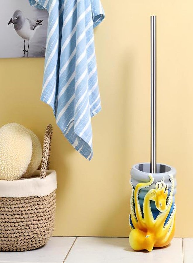 نان براند حامل فرشاة المرحاض على شكل أخطبوط من YHHRESINKING، مقاس 5 بوصات، مصنوع من الراتنج الأزرق المحيطي، بتصميم الأم والطفل، مع قاعدة جيدة التهوية، ومنظم حمام ساحلي - Image 3