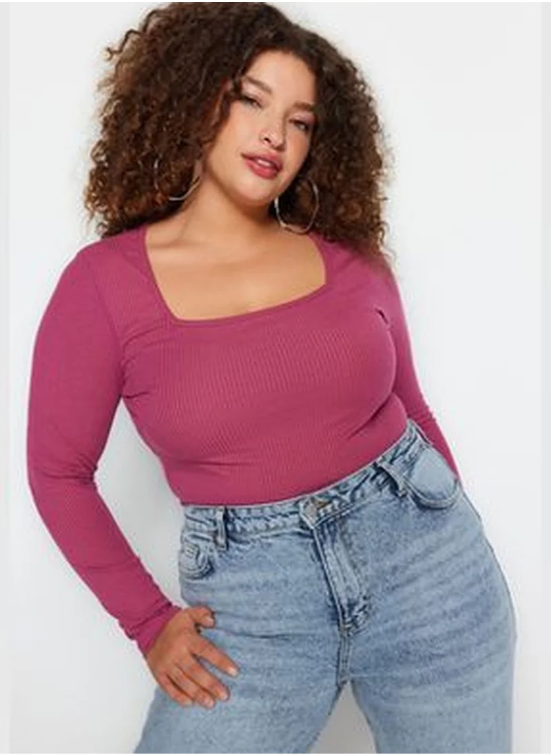 trendyol Pink Square Collar Additional Features Not Available Camisole Plus Size Body