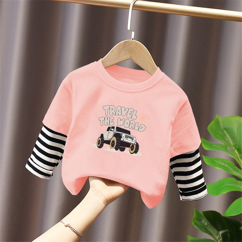 G2226# Boys Cotton T-Shirt Loose New Cuhk Children Autumn Fake Two-Piece Coat Children'S Western Style Tide - Image 2