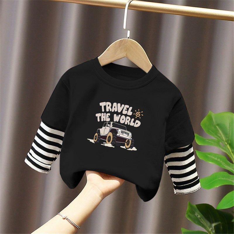 G2226# Boys Cotton T-Shirt Loose New Cuhk Children Autumn Fake Two-Piece Coat Children'S Western Style Tide - Image 4
