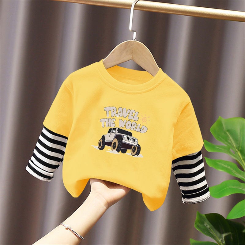 G2226# Boys Cotton T-Shirt Loose New Cuhk Children Autumn Fake Two-Piece Coat Children'S Western Style Tide - Image 3