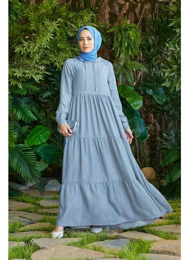 Neways 6531 - Denim Hooded Raglan Sleeve Dress Blue