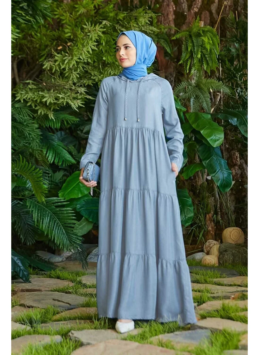 Neways 6531 - Denim Hooded Raglan Sleeve Dress Blue
