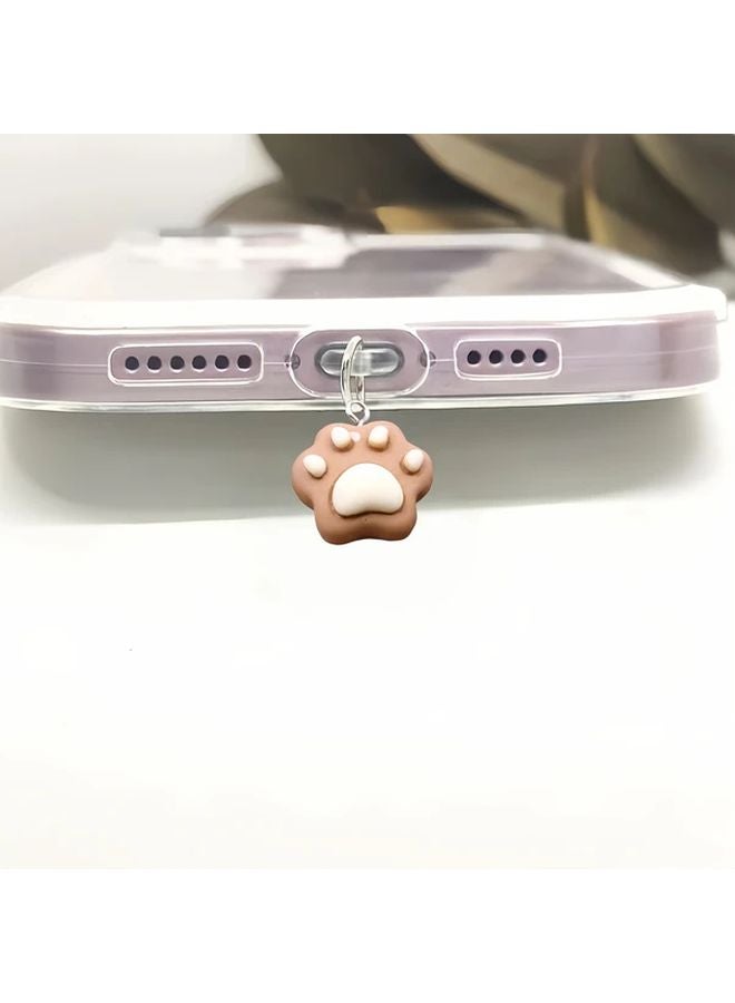 Brown Dust Plug For iPhone 5 14 Anti Dust Resin Paw Decoration - Image 1