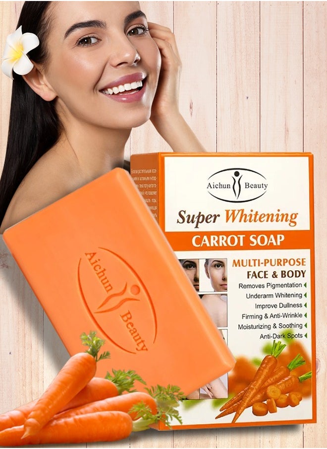 Aichun beauty - 300G Super Whitening Carrot Soap Multi Purpose Face and Body Carrot Essential Soap Underarm Whitening Improve Dullness Firming Anti Wrinkle Moisturizing Soothing Anti Dark Spots Skincare Soap for Women and Men - Image 1