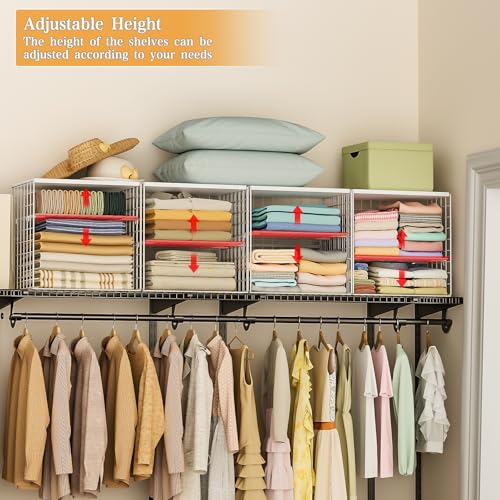 Huxitocan 4-Tier Stackable Closet Organizers and Storage Shelves, Closet Storage Basket with Wood Tops, Adjustable Height Dividers Closet Storage Bins for Home Closet Organizer System, White - Image 3