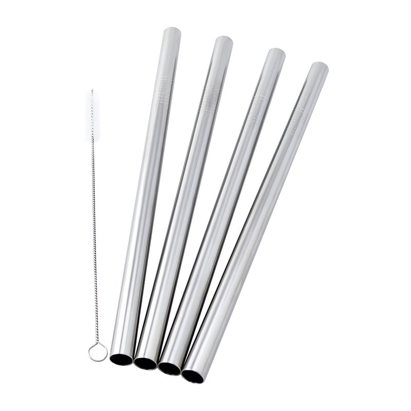 4 Super Wide Boba Stainless Steel 9.5"" Long X 1/2"" Wide Drink Straw Smoothie Thick Milkshake -Cocostraw Brand