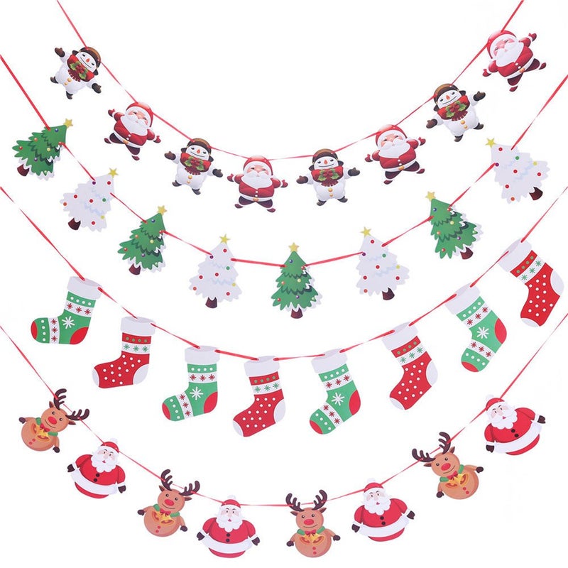 Artfen Christmas Banners Flags Hanging Bunting Garland 4 Pcs Paper Christmas Door Wall Window Hanging Decoration Ornaments Home Office Hotel Party Scene Decoration Supplies