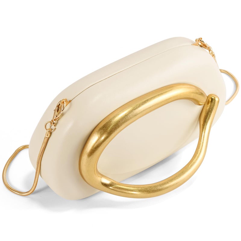 NEWROGENG Clutch Purses for Women Formal, Leather Evening Bags with Chain, Trendy Metal Handle Purses and Handbags 2025, Leather Nude - Image 3