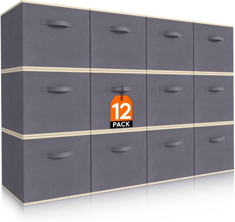 Lifewit Folding Storage Cubes, Fabric Storage Baskets, Storage Boxes with Handles, Storage Boxes for Closet, Clothes, Toys, 26.5 x 26.5 x 28 cm, 18 L, Set of 12, Grey - Image 1