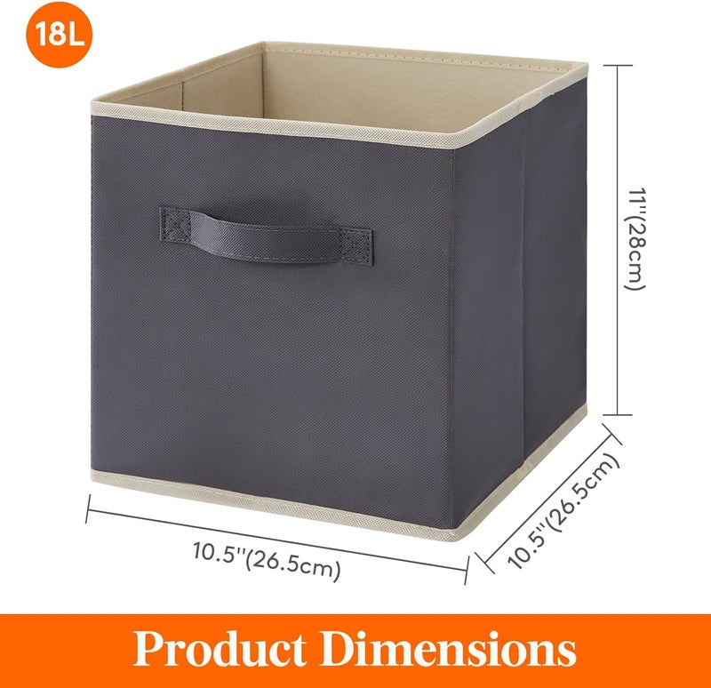 Lifewit Folding Storage Cubes, Fabric Storage Baskets, Storage Boxes with Handles, Storage Boxes for Closet, Clothes, Toys, 26.5 x 26.5 x 28 cm, 18 L, Set of 12, Grey - Image 5