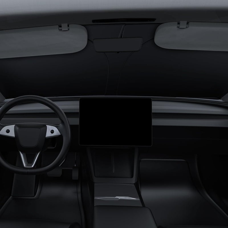 Basenor Tesla Model Y Model 3 Windshield Sunshade Folding Sun Visor Protector Sun Shade CoverÃ‚ 2021 Upgrade - Image 1