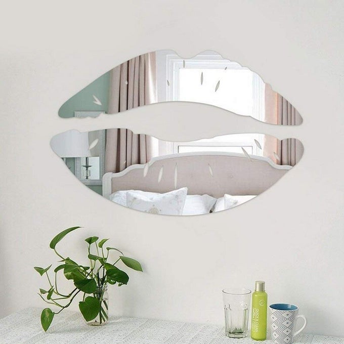 2 SET 3D KISS LIPS MIRROR WALL STICKERS MAKE UP ACRYLIC DIY ART DECALS HOME ROOM DECOR SILVER