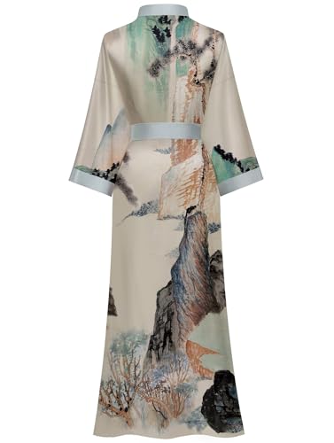Kihnop Women's Floral Long Kimono Robe Long Satin Robe Long Silk Robe Ladies Kimonos Bachelorette Robe, One Size - Image 2