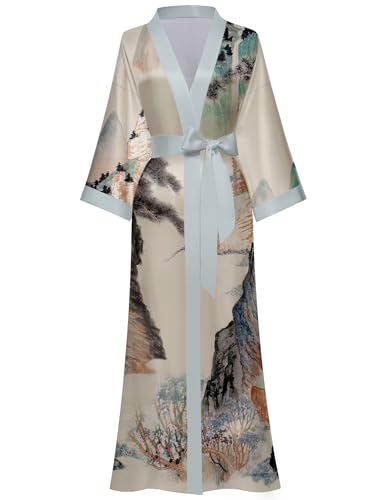 Kihnop Women's Floral Long Kimono Robe Long Satin Robe Long Silk Robe Ladies Kimonos Bachelorette Robe, One Size - Image 1