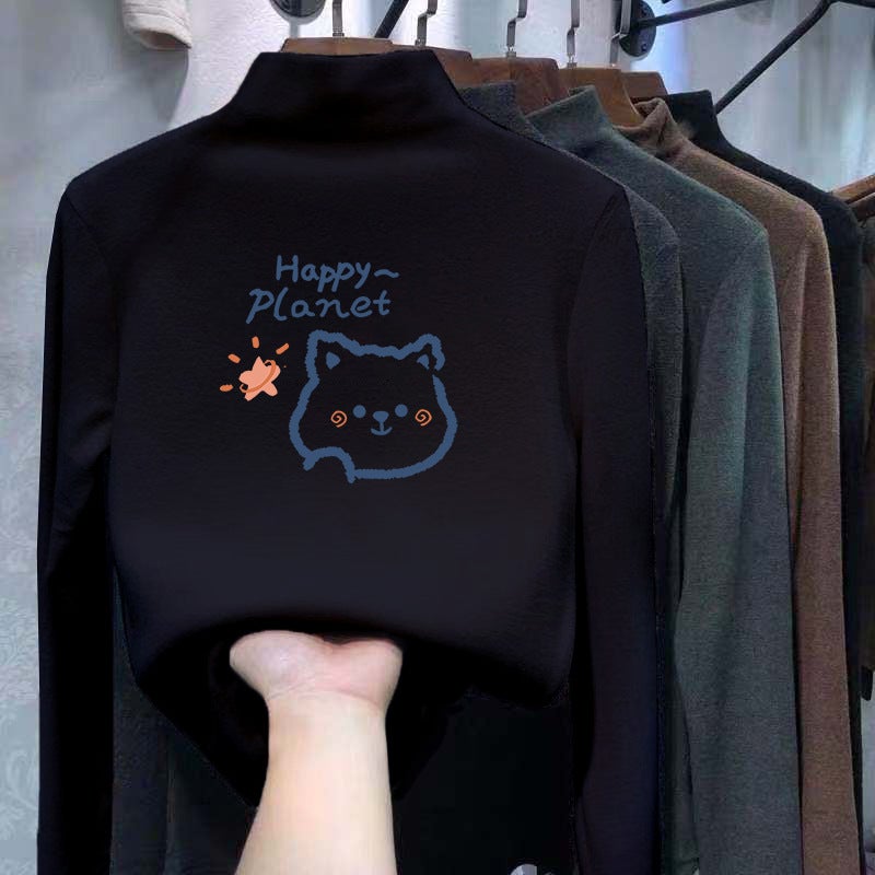 Children'S Base Shirt Semi-High Collar Boys' Warm Inner Long Sleeve T-Shirt With Thick Velvet Double-Sided Velvet T-Shirt - Image 1