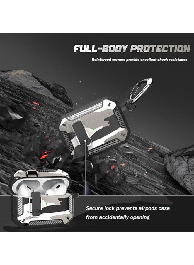 Airpods 4 Case, Airpods 4th Generation Case with Lock, Airpods 4th Generation Case, Hard Shell Rugged Shockproof Case with Keychain for Apple Airpods 4 2024 (Camouflage Gray) - Image 2