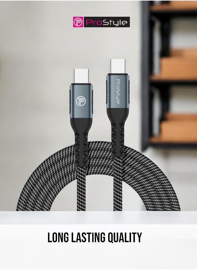 Prostyle 100W USB Type C to C 1.2 Meter Cable Nylon Braided (C to C) Compatible For iPhone 16 15 Pro Max iPad Pro Air mini 6 MacBook Pro Air Galaxy S24 S23 Ultra Z Fold - Black  - Image 3