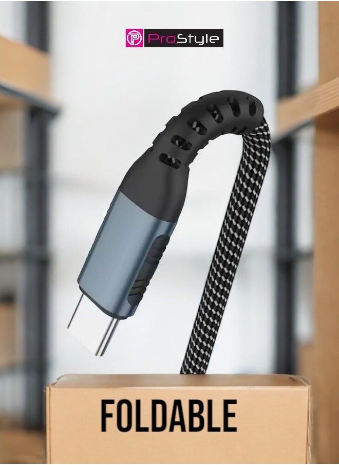 Prostyle 100W USB Type C to C 1.2 Meter Cable Nylon Braided (C to C) Compatible For iPhone 16 15 Pro Max iPad Pro Air mini 6 MacBook Pro Air Galaxy S24 S23 Ultra Z Fold - Black  - Image 4