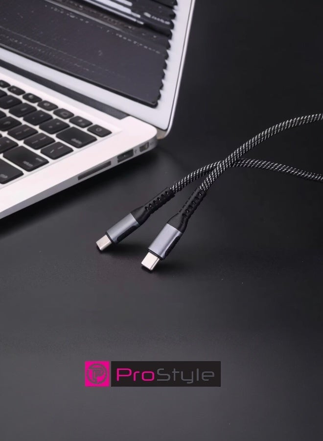 Prostyle 100W USB Type C to C 1.2 Meter Cable Nylon Braided (C to C) Compatible For iPhone 16 15 Pro Max iPad Pro Air mini 6 MacBook Pro Air Galaxy S24 S23 Ultra Z Fold - Black - Image 2