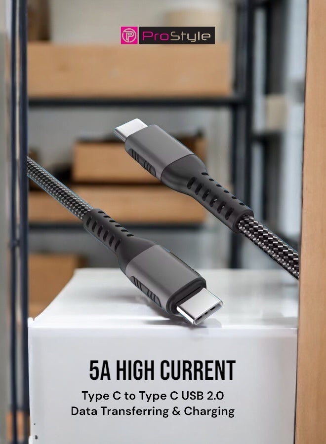 Prostyle 100W USB Type C to C 1.2 Meter Cable Nylon Braided (C to C) Compatible For iPhone 16 15 Pro Max iPad Pro Air mini 6 MacBook Pro Air Galaxy S24 S23 Ultra Z Fold - Black - Image 5