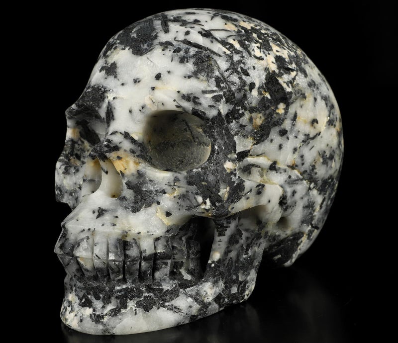 Skullis Skullis 5.0"" Black Tourmaline Crystal Skull  Hand Carved Gemstone Fine Art Sculpture  Reiki Healing Stone Statue.2837  - Image 1