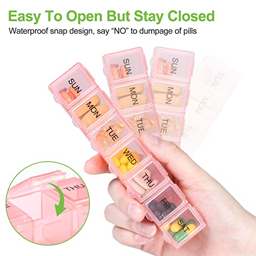 Qeedy 4 Pack Weekly Pill Organizer, 7 Days Pill Case Travel Daily Pill Box Portable Medicine Organizer and Planner with Compartment for Vitamins, Fish Oil, Supplements and Medication (4 Colors) - Image 4