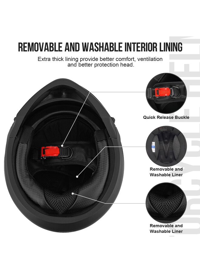 Full Face Motorcycle Helmet with Removable Mask Motocross Helmet for Bike Cruiser Scooter Bright Black XL - Image 3