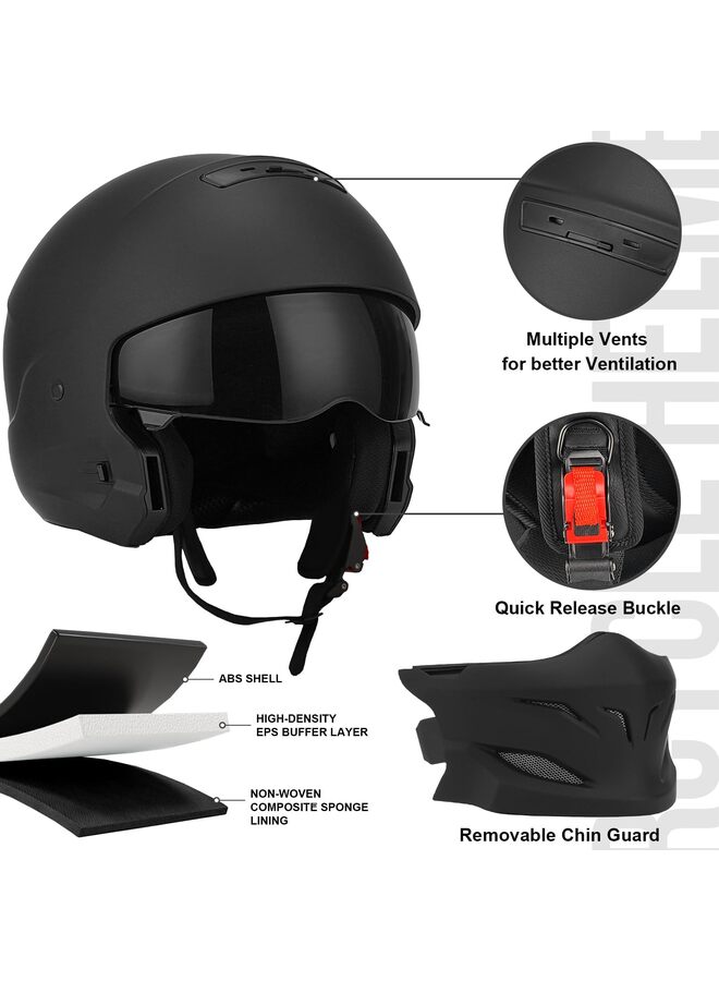 Full Face Motorcycle Helmet with Removable Mask Motocross Helmet for Bike Cruiser Scooter Bright Black XL - Image 5