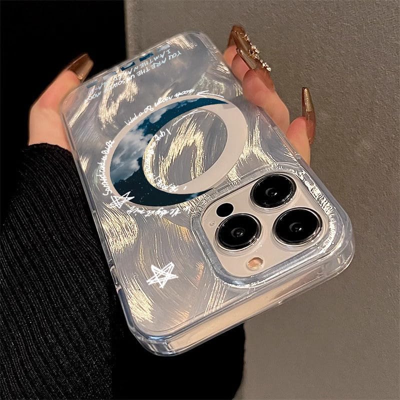 PANDACAMEL Compatible iPhone 14 Magnetic Case, Shiny Colorful with Moon Pattern, Strong Magnet, Hard TPU Cover, Anti-Scratch, Yellowing Resistant, Designed for Women Girls Teen - Image 3