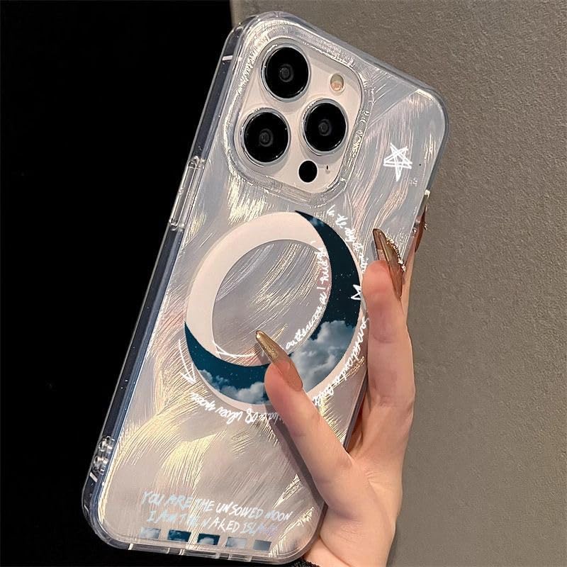 PANDACAMEL Compatible iPhone 14 Magnetic Case, Shiny Colorful with Moon Pattern, Strong Magnet, Hard TPU Cover, Anti-Scratch, Yellowing Resistant, Designed for Women Girls Teen - Image 4