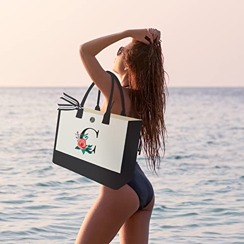 Binggemen Initial Canvas Tote Bag, Personalized Birthday Gifts for Women Mom Friends Teachers, Monogrammed Tote Bags Suitable for Mother's Day Wedding Beach (Letter C) - Image 4