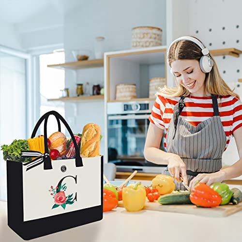 Binggemen Initial Canvas Tote Bag, Personalized Birthday Gifts for Women Mom Friends Teachers, Monogrammed Tote Bags Suitable for Mother's Day Wedding Beach (Letter C) - Image 3